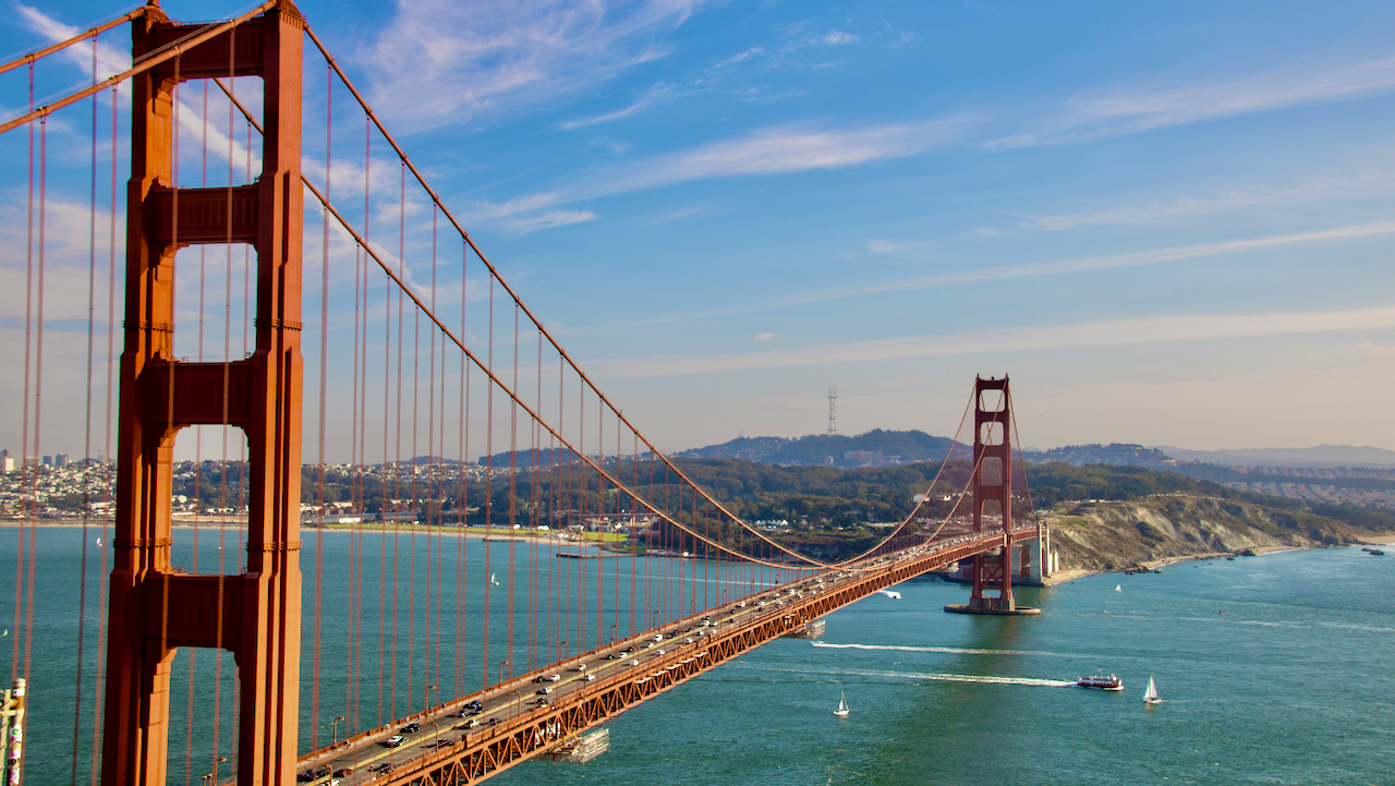 The Golden Gate Bridge spanning San Francisco Bay